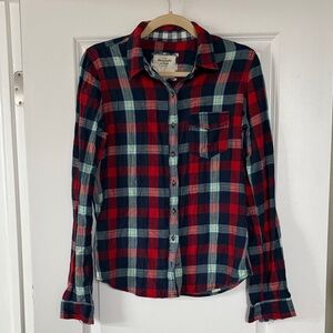 Abercrombie & Fitch Red and Blue Plaid Button Down Shirt